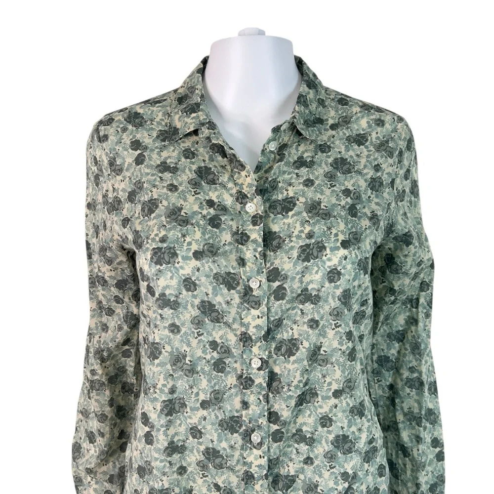 Sezane Green Floral Cotton Blouse Top Size 36 US 4 - Picture 4 of 12